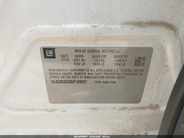 44189931 :رقم المزاد ، 1G4GB5G35GF109921 vin ، 2016 Buick Lacrosse Leather مزاد بيع