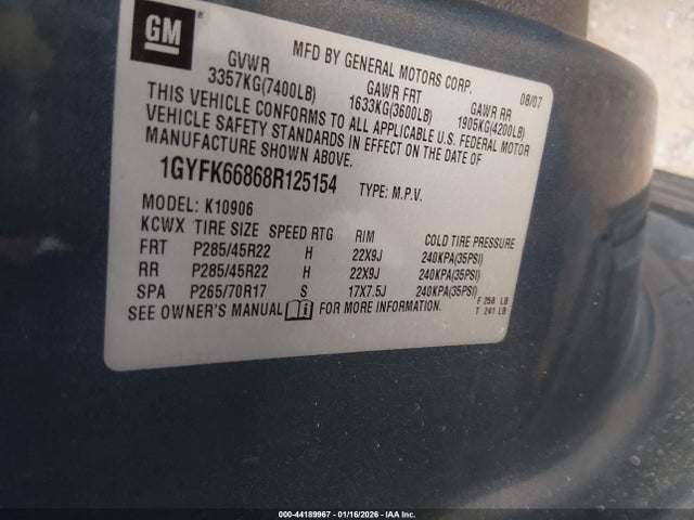 2008 CADILLAC ESCALADE ESV 1GYFK66868R125154 Photo 8