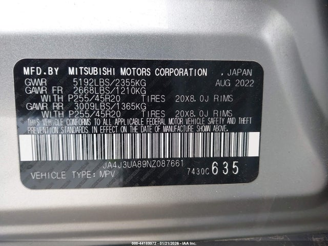 2022 MITSUBISHI OUTLANDER JA4J3UA89NZ087661 Photo 8