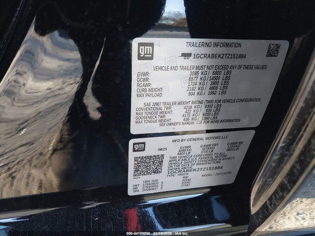 Продаж на аукціоні авто 2026 Chevrolet Silverado 1500 2wd  Standard Bed Custom, vin: 1GCRABEK2TZ151884, номер лоту: 44189996