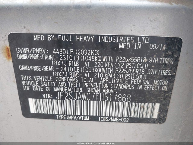Subaru Forester 2.5i Touring 2015 JF2SJAWC7FH517868 Image 9