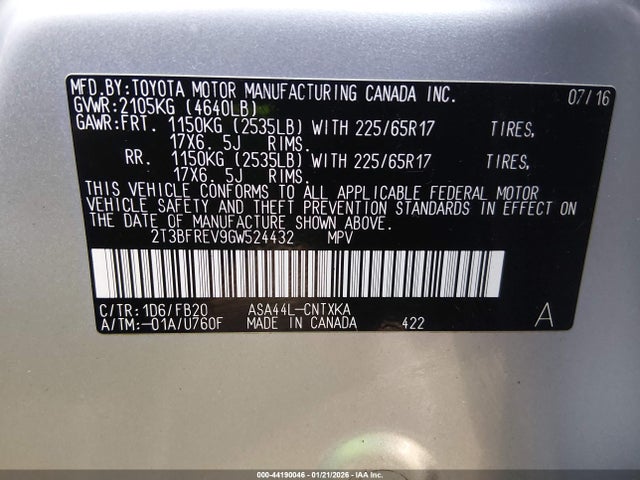 Toyota RAV4 LE 2016 2T3BFREV9GW524432 Image 9