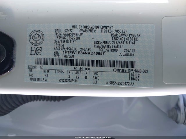 Ford F-150 Lariat 2022 1FTFW1E84NKD46657 Image 9