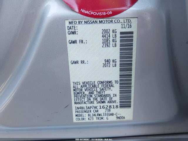 Nissan Altima 3.5 Sl 2017 1N4BL3AP7HC162818 Image 9