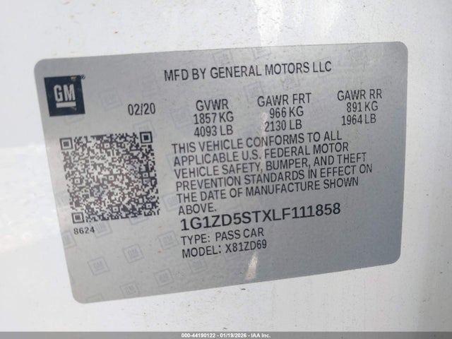 1G1ZD5STXLF111858 Chevrolet Malibu Fwd Lt