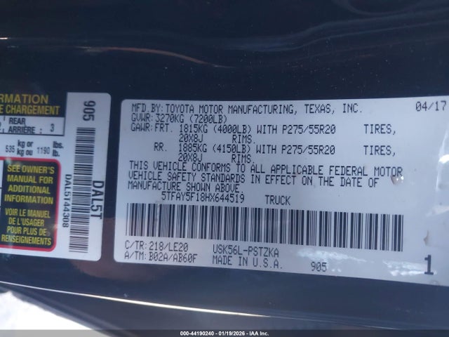 5TFAY5F18HX644519 Toyota Tundra Platinum 5.7l V8