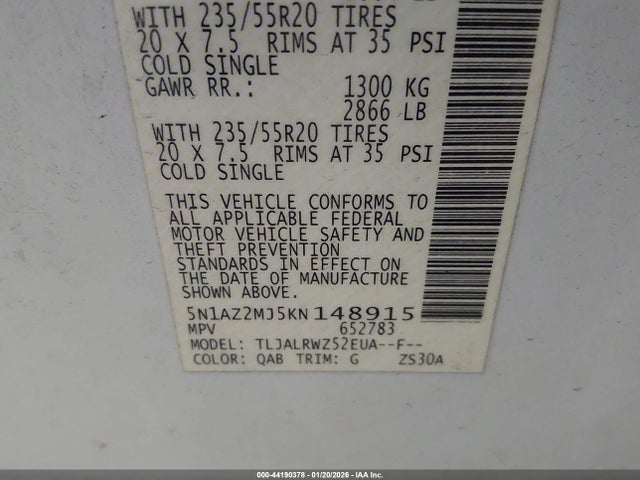 5N1AZ2MJ5KN148915 Nissan MURANO SL