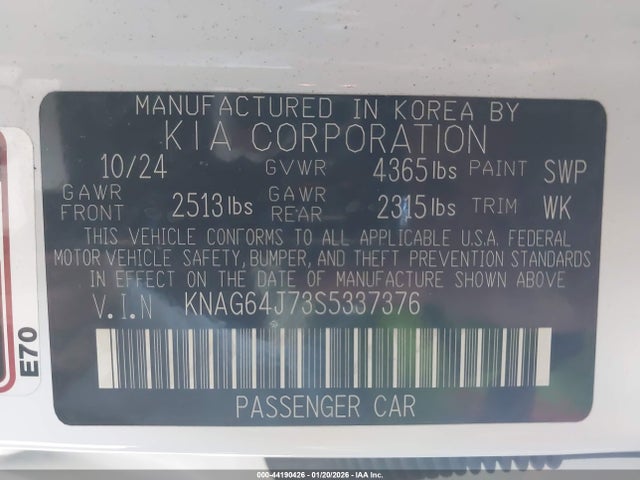 KNAG64J73S5337376 KIA K5 Gt-line