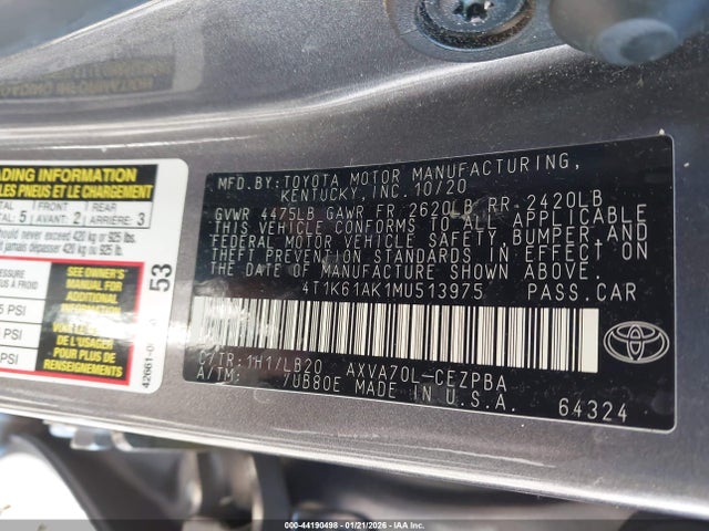 4T1K61AK1MU513975 Toyota CAMRY XSE