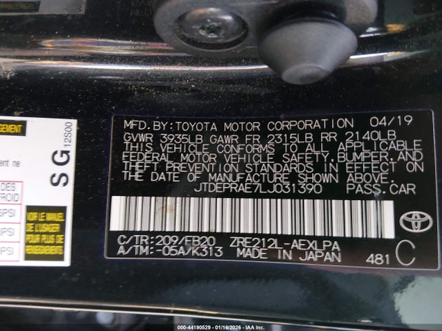 JTDEPRAE7LJ031390 Toyota COROLLA LE