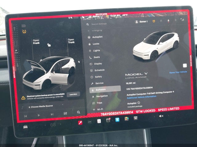 44190547 :رقم المزاد ، 7SAYGDEDXTA438614 vin ، 2026 Tesla Model Y Premium Rear-wheel Drive/standard Rear-wheel Drive مزاد بيع
