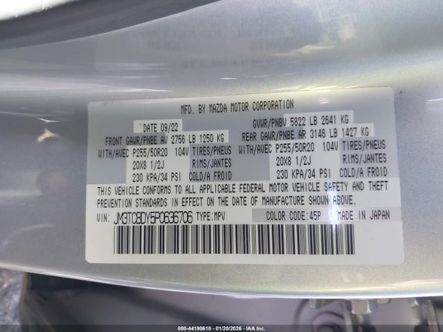 Aukcja sprzedaży 2023 Mazda Cx-9 Grand Touring, vin: JM3TCBDY5P0636706, numer aukcji: 44190610