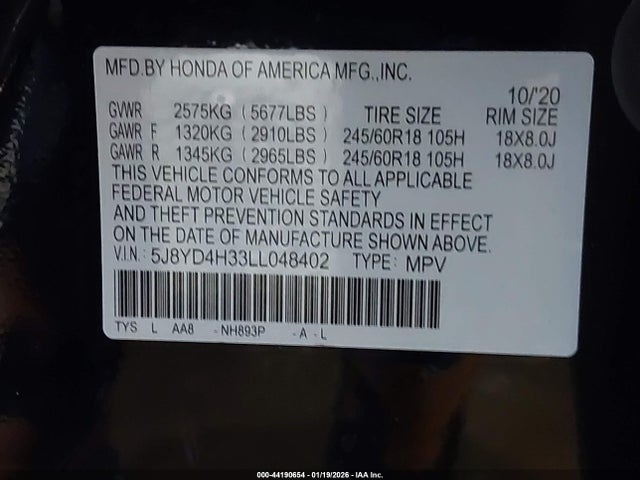 2020 ACURA MDX 5J8YD4H33LL048402 Photo 8