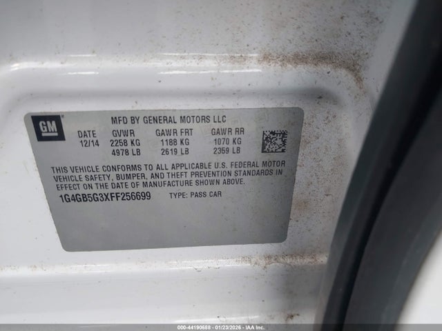 44190688 :رقم المزاد ، 1G4GB5G3XFF256699 vin ، 2015 Buick Lacrosse Leather مزاد بيع