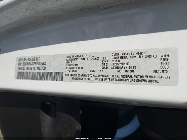 2022 RAM PROMASTER 3500 3C6MRVJG2NE136202 Photo 8