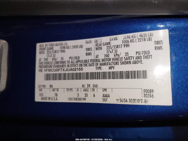 Ford ESCAPE S 2018 1FMCU0F7XJUA02155 Image 9