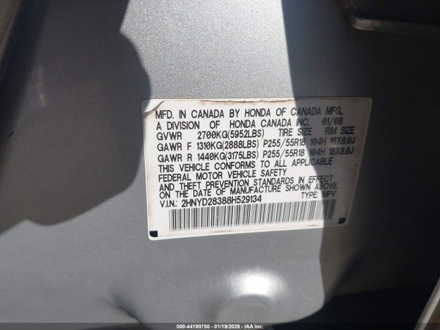 44190750 :رقم المزاد ، 2HNYD28388H529134 vin ، 2008 Acura Mdx Technology Package مزاد بيع