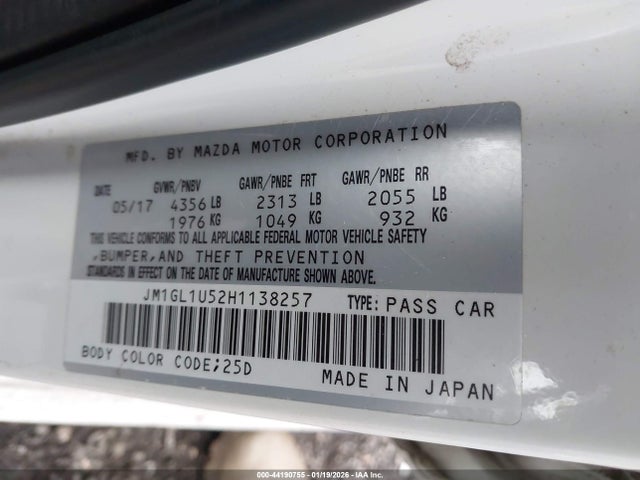Продаж на аукціоні авто 2017 Mazda Mazda6 Sport, vin: JM1GL1U52H1138257, номер лоту: 44190755