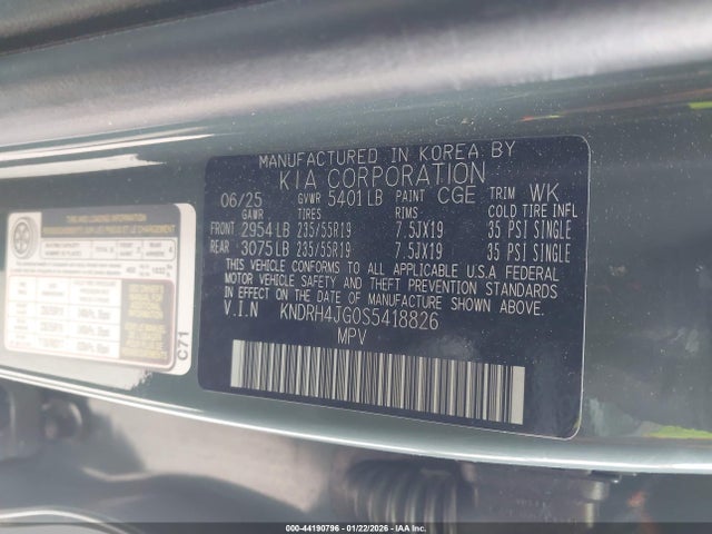 Aukcja sprzedaży 2025 Kia Sorento Hybrid Ex, vin: KNDRH4JG0S5418826, numer aukcji: 44190796
