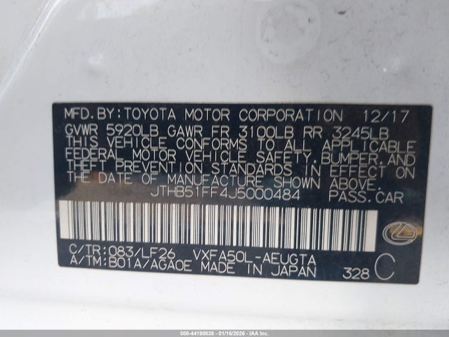 44190838 :رقم المزاد ، JTHB51FF4J5000484 vin ، 2018 Lexus Ls 500 F Sport مزاد بيع