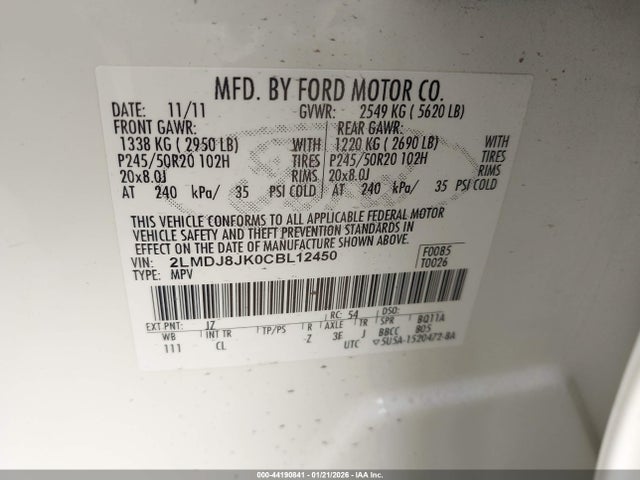 2012 LINCOLN MKX 2LMDJ8JK0CBL12450 Photo 8