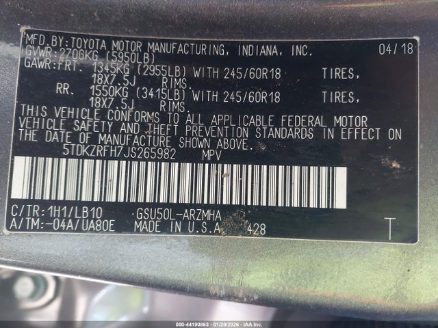 Toyota Highlander Xle 2018 5TDKZRFH7JS265982 Image 9