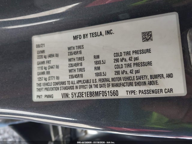 2021 TESLA MODEL 3 5YJ3E1EB8MF051560 Photo 8