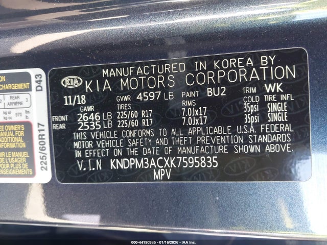KNDPM3ACXK7595835 KIA Sportage Lx