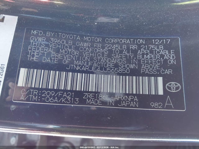 JTNKARJE4JJ565850 Toyota COROLLA IM