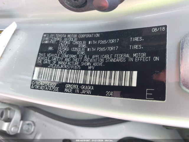 2019 TOYOTA 4RUNNER JTEZU5JR7K5191875 Photo 8