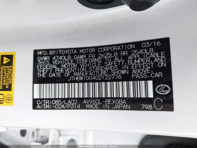 JTHBW1GG4G2122776 Lexus ES 300H