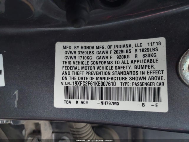Honda Civic Lx 2019 19XFC2F61KE007610 Image 9
