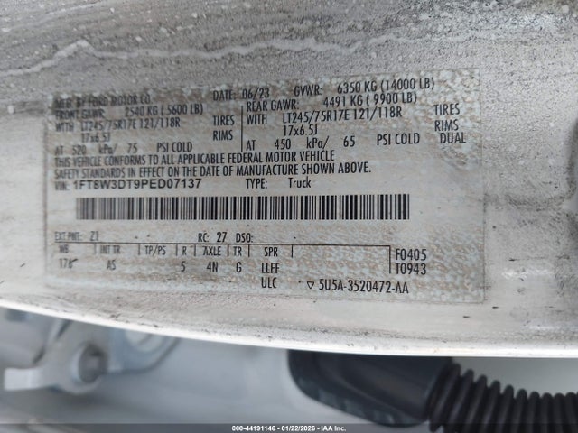 44191146 :رقم المزاد ، 1FT8W3DT9PED07137 vin ، 2023 Ford F-350 Xl مزاد بيع