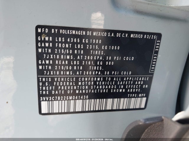3VV3C7B22SM041436 Volkswagen Taos 1.5t Se Black