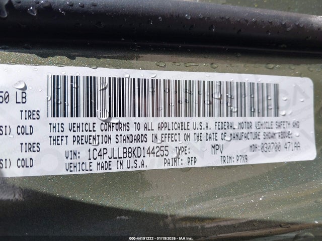 1C4PJLLB8KD144255 Jeep Cherokee Latitude Plus Fwd