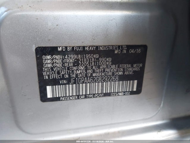 Subaru Impreza 2.0i 2016 JF1GPAA62G8292268 Image 9