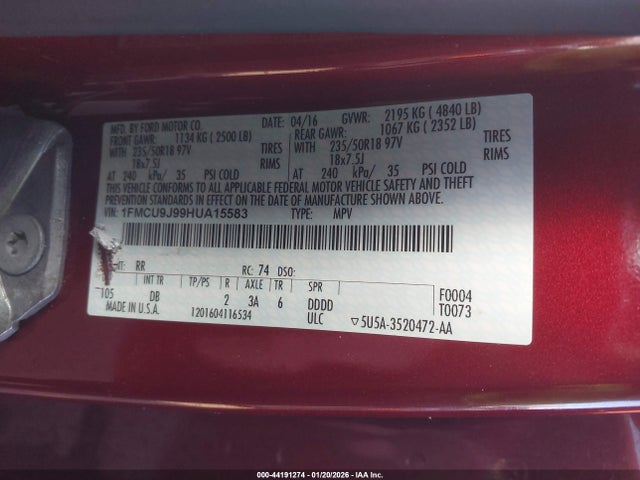 Ford Escape Titanium 2017 1FMCU9J99HUA15583 Image 9
