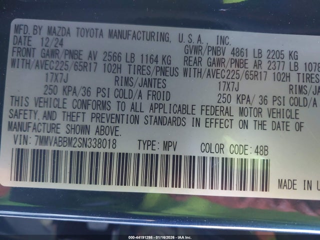 44191298 :رقم المزاد ، 7MMVABBM2SN338018 vin ، 2025 Mazda Cx-50 2.5 S Preferred Package مزاد بيع