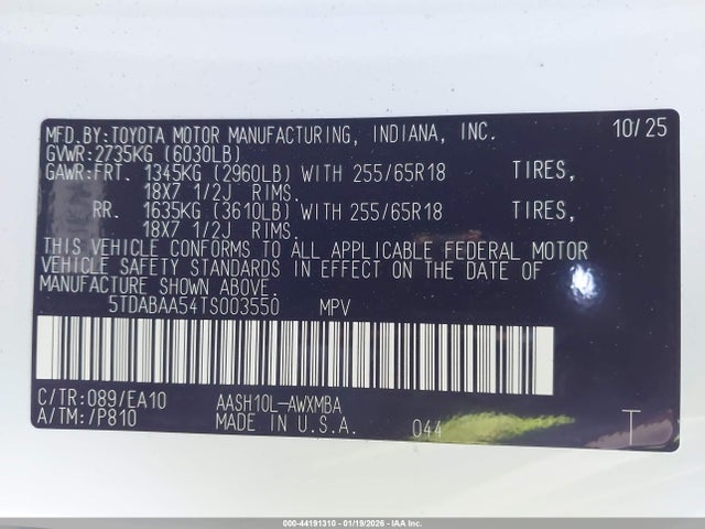 Продажа на аукционе авто 2026 Toyota Grand Highlander Hybrid Xle, vin: 5TDABAA54TS003550, номер лота: 44191310