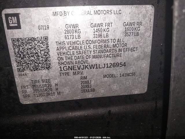 1GNEVJKW1LJ126954 Chevrolet Traverse Awd Rs