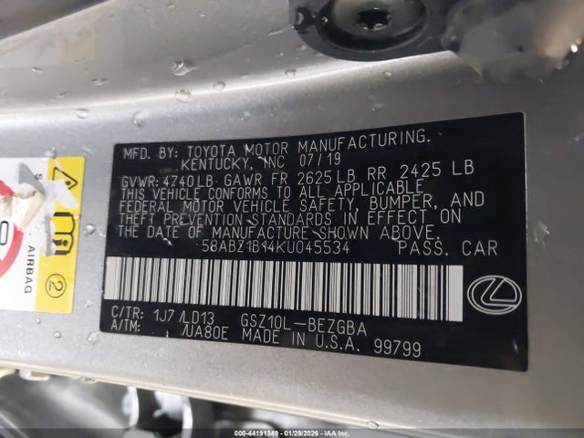 Продажа на аукционе авто 2019 Lexus Es 350, vin: 58ABZ1B14KU045534, номер лота: 44191349