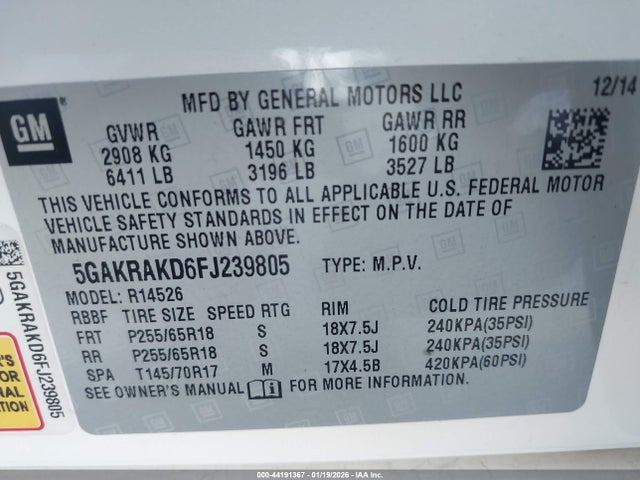 Buick Enclave Convenience 2015 5GAKRAKD6FJ239805 Image 9