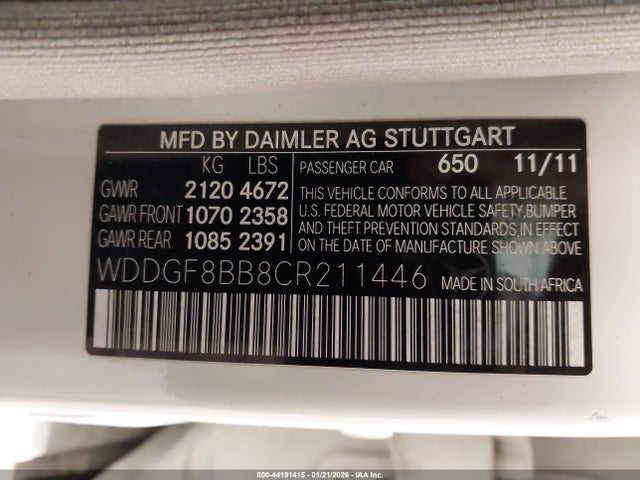Aukcja sprzedaży 2012 Mercedes-benz C 300 Sport 4matic, vin: WDDGF8BB8CR211446, numer aukcji: 44191415
