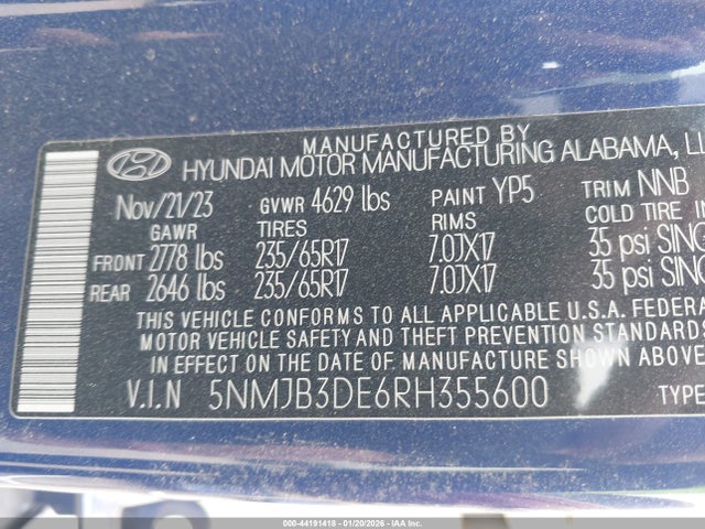 5NMJB3DE6RH355600 Hyundai TUCSON SEL