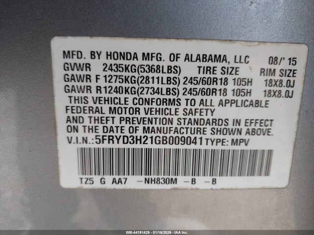 Aukcja sprzedaży 2016 Acura Mdx Acurawatch Plus Package, vin: 5FRYD3H21GB009041, numer aukcji: 44191429