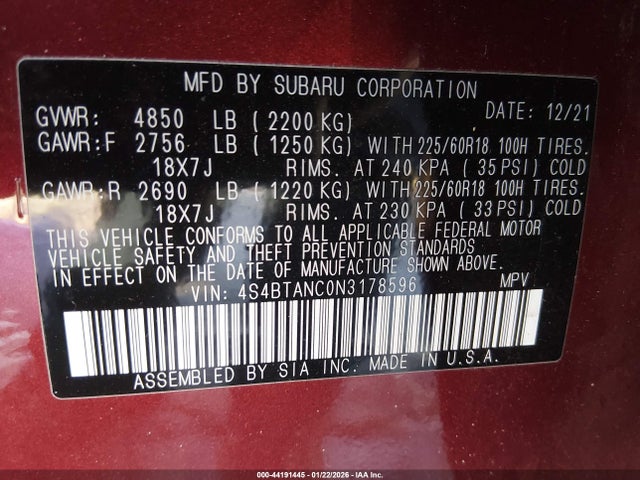 4S4BTANC0N3178596 Subaru Outback Limited