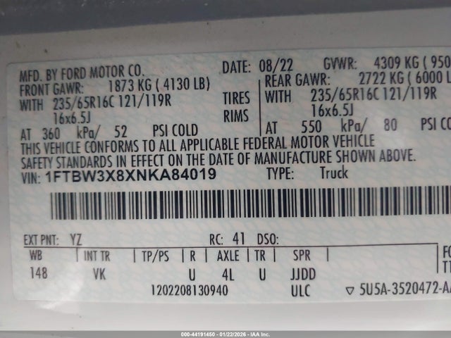 1FTBW3X8XNKA84019 Ford Transit-350 Cargo Van