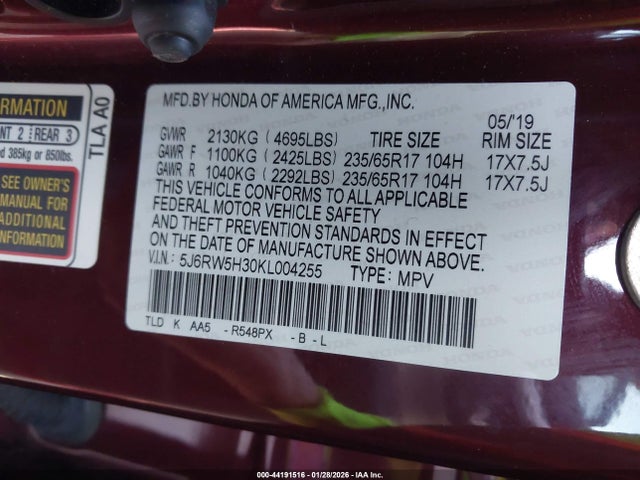 5J6RW5H30KL004255 Honda CR-V LX