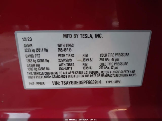 7SAYGDED5PF963914 Tesla Model Y Rwd