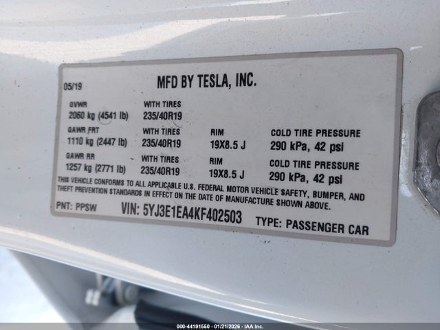 2019 TESLA MODEL 3 5YJ3E1EA4KF402503 Photo 8